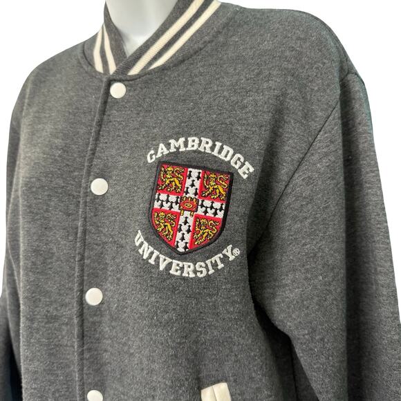 Cambridge University Gray White Trim Lion Letterman Bomber Sweatshirt sz XS - Picture 9 of 11